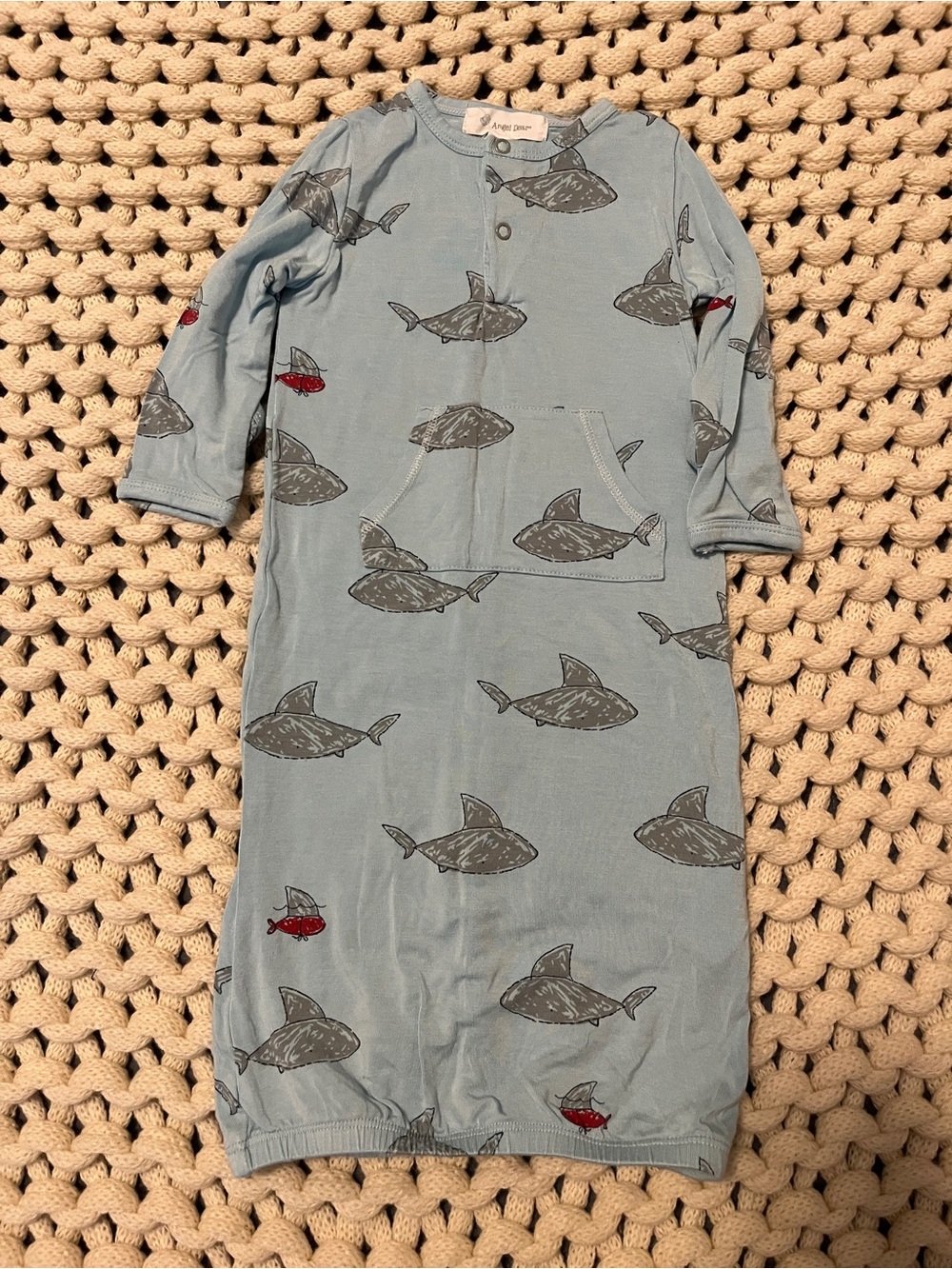 Angel Dear Light Blue Shark Print Baby Gown